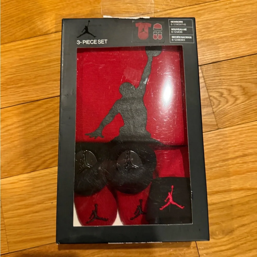 Jordan Red and Black Kids Bodysuit 3 Piece Set